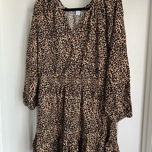 Leopard long sleeve ruffle dress